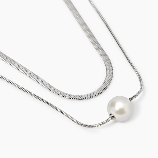 Collana Kidult Style 14 in Acciaio con Doppia Catena e Perle Conchiglia - 851019