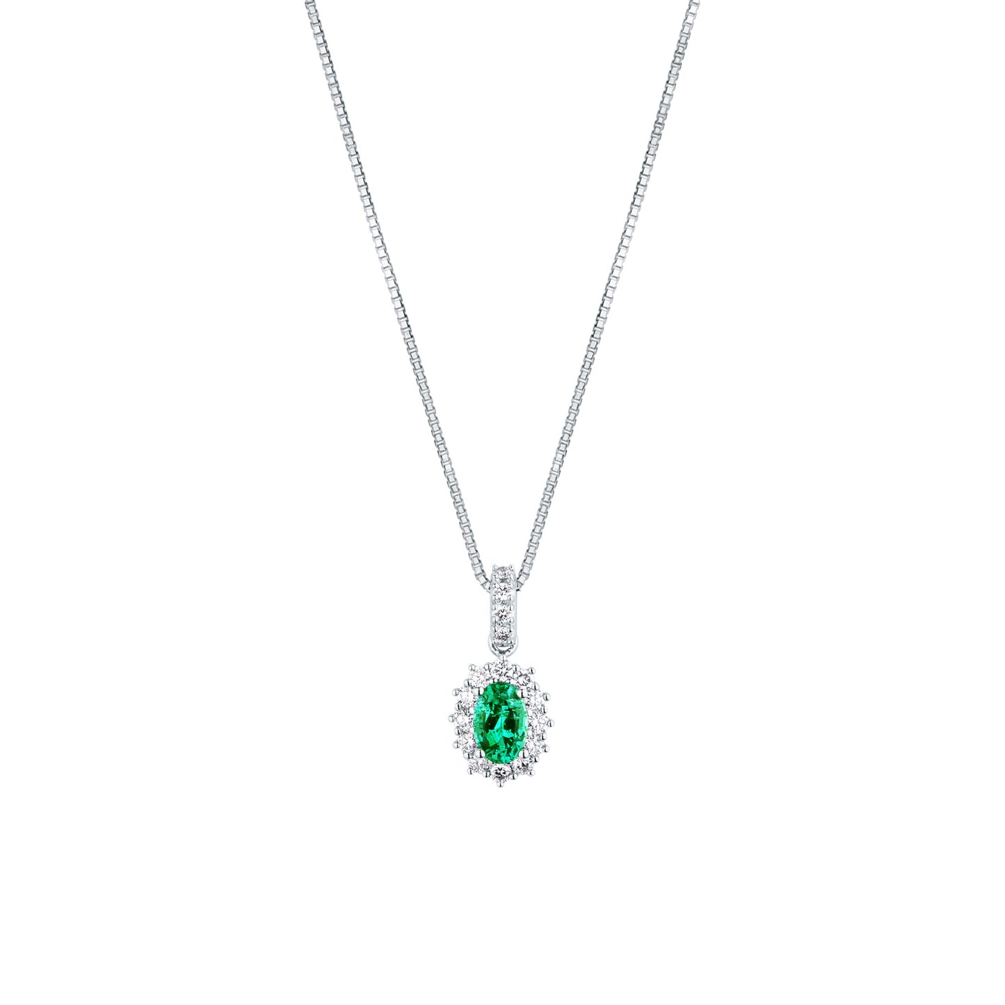 Collana Mirco Visconti in Oro Bianco 18kt con Smeraldo Zambiano e Diamanti (Z684/B10S)