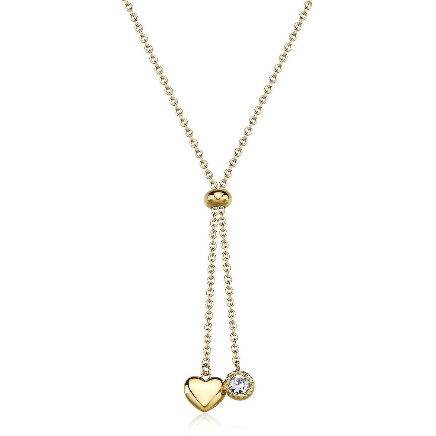 Collana Sagapò Donna AURORA - Collana a Y in Acciaio 316L PVD Oro 14K con Cuore e Cristallo - Codice: SAR61