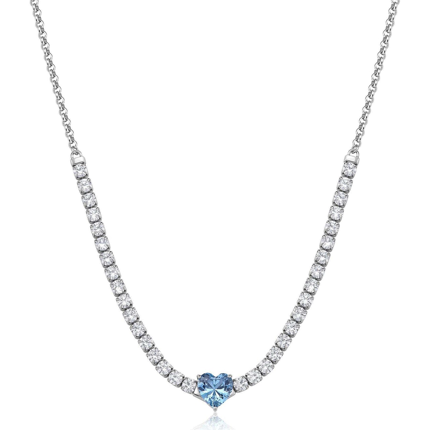 Collana Sagapò Donna DAZZLY - Girocollo con Cuore Acquamarina e Cristalli in Acciaio 316L - Codice: SDZ148