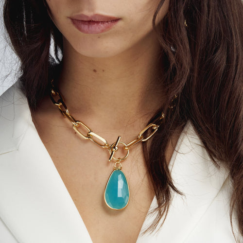 Collana Unoaerre Dorata con Cristallo Turchese 2037