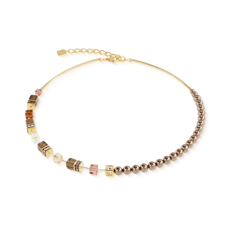 Collana girocollo Coeur de Lion GeoCUBE® in acciaio silver con cubi bianchi e cristalli trasparenti - Alfano Gioielli