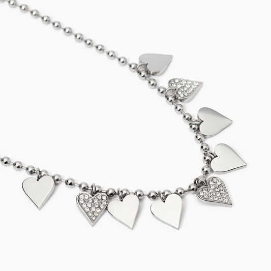 Girocollo Donna Kidult Style 18 con Cuori e Cristalli in Acciaio - 851032