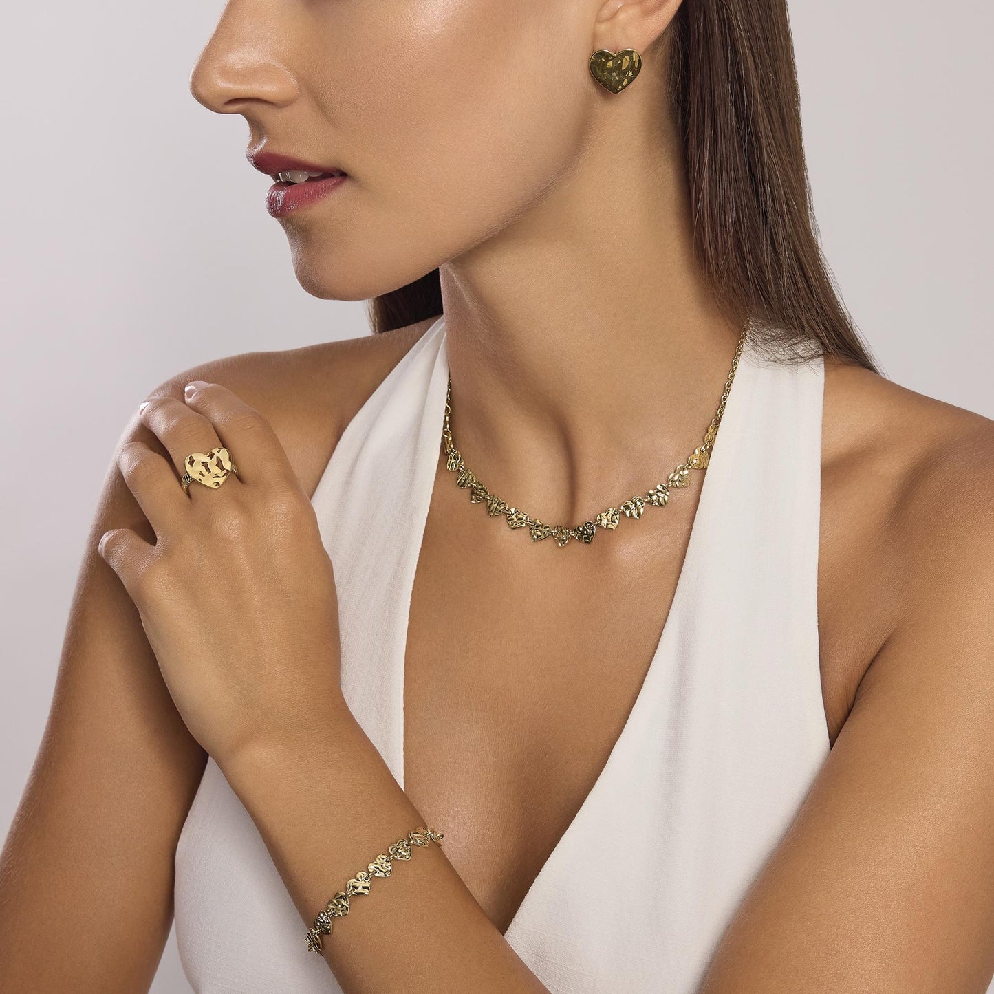 Girocollo Dorato Regolabile con Cuori Martellati | Cod. 851007 3