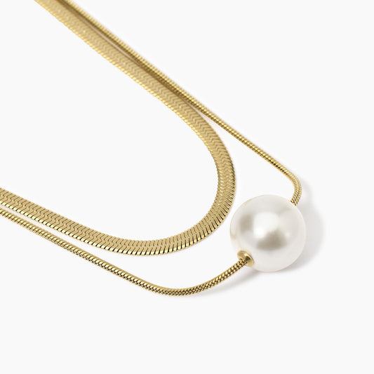 Girocollo Kidult Style 14 in Acciaio Dorato con Doppia Catena e Perla Conchiglia - 851020