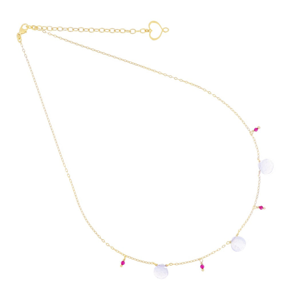 Girocollo Maman et Sophie - Gocce con Rubellite e Calcedonio, Cuore Dorato GCGCC3CA