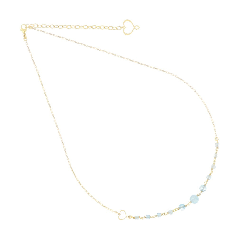 Girocollo Maman et Sophie - Onda Colorata con Acquamarina e Cuore Dorato - GCONDAM11