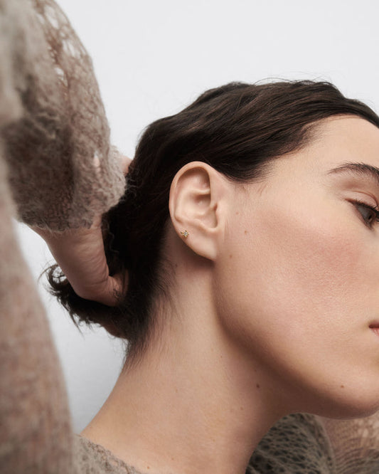 Mono Orecchino a Cerchio Fleur con Zirconi Grigi | PG01-322-U