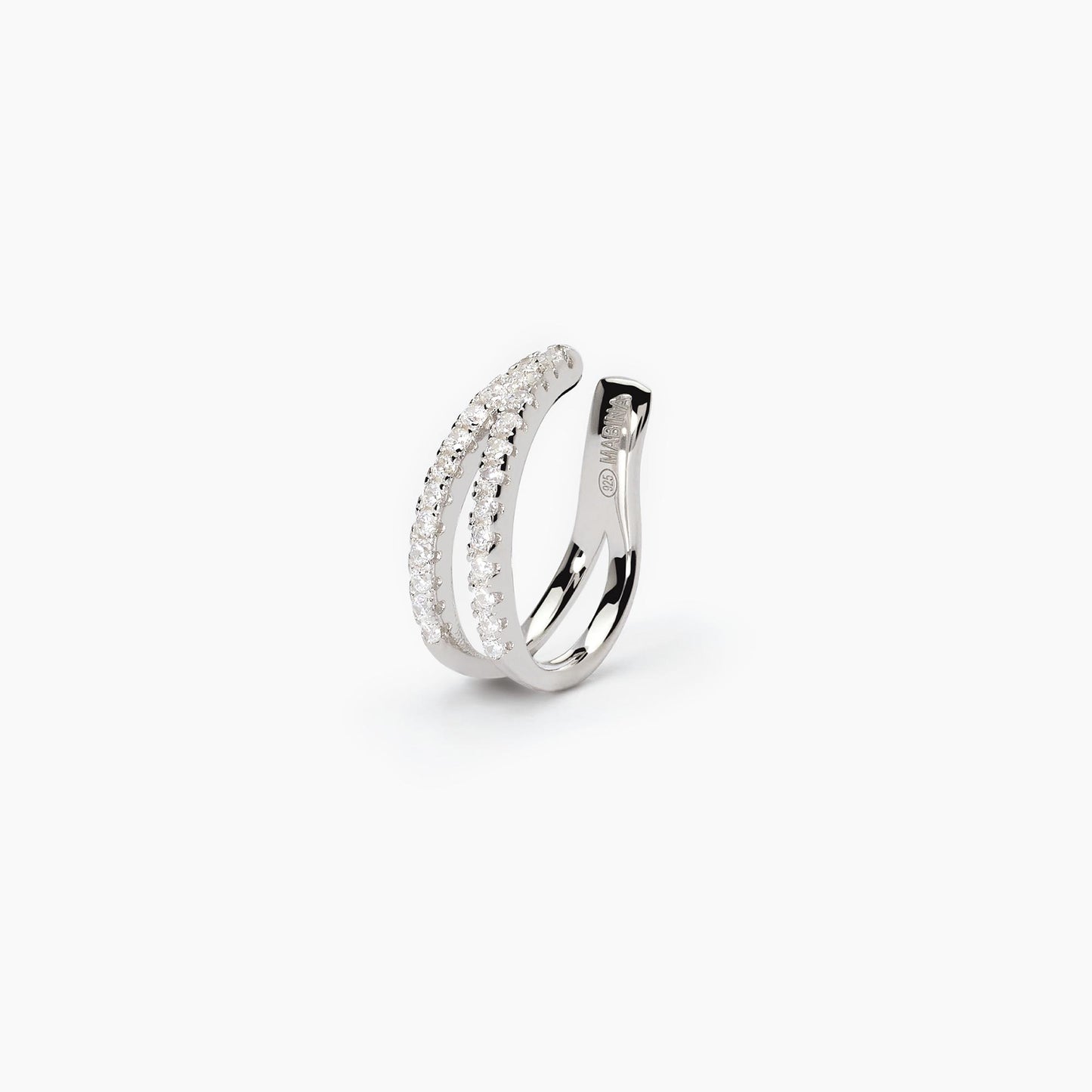 Monorecchino Mabina Donna CUFFMANIA - Ear Cuff a Doppio Cerchio in Argento Rodiato con Zirconi - Codice: 563667