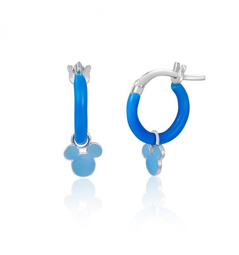 Orecchini Bambina Disney Mickey Mouse a Cerchio in Argento 925 con Smalto Azzurro e Blu - ES00113SL.CS