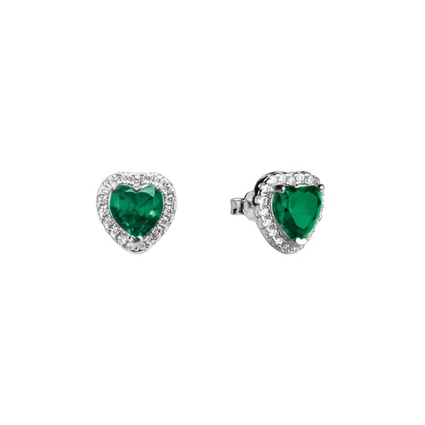 Orecchini Donna ChiMiAma 140230 Gli Orecchini Donna ChiMiAma 140230 sono realizzati in argento 925 e fanno parte della collezione "Tutti Pazzi Per il Colore". Questi orecchini a lobo presentano un cuore smeraldo circondato da zirconi bianchi, con dimen...