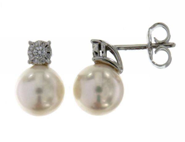 Orecchini Mirco Visconti a Scatto in Oro Bianco 18kt con Perle Coltivate e Diamanti (AB805/15C)