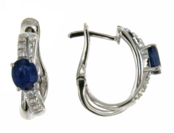 Orecchini Mirco Visconti a Scatto in Oro Bianco 18kt con Zaffiro di Kanchana e Diamanti (MVP024)