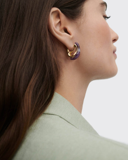 Orecchini PDPAOLA Brisa in Argento Riciclato Placcato Oro con Ametista | Cod. AR01-D50-U