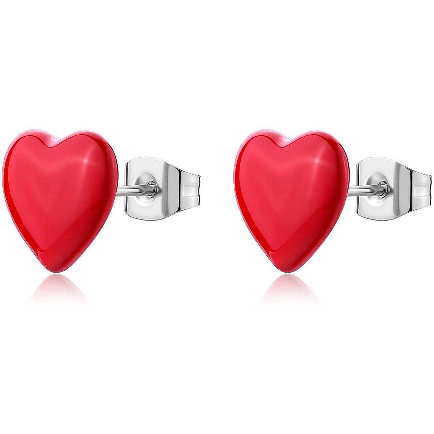 Orecchini Sagapò Donna CLICK - Orecchini a Lobo con Cuore Smaltato Rosso in Acciaio 316L - Codice: SCK300