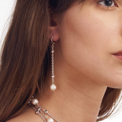 Orecchini Unoaerre Pendenti Argentati con Perle Naturali 2068