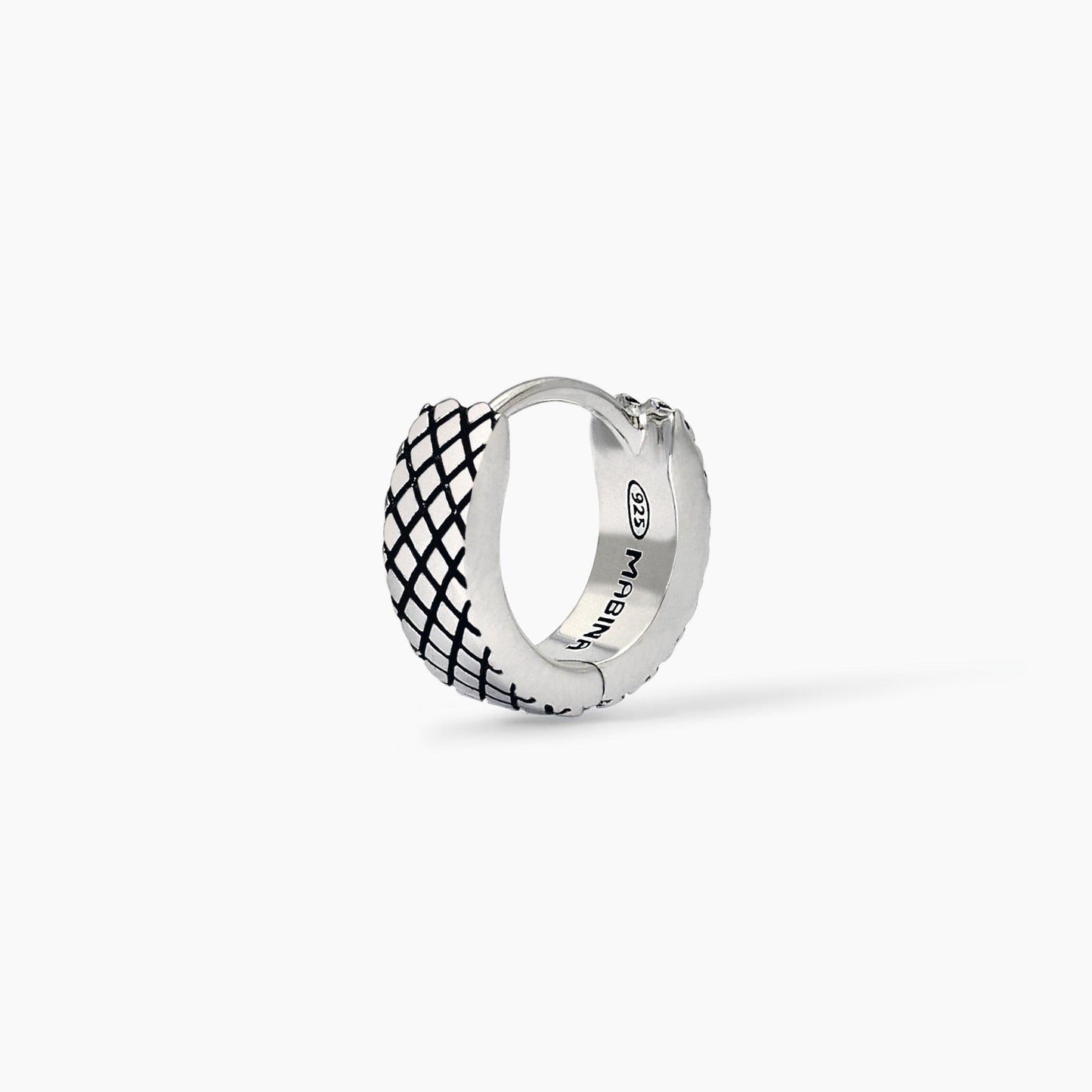 Orecchino Mabina Uomo MONOMANIA - Orecchino a Cerchio in Argento Rodiato con Finitura a Rombi - Codice: 563699