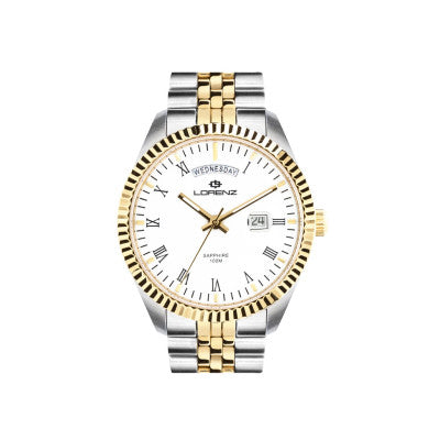 Orologio Lorenz Ginevra Quarzo Uomo - Bicolore con Quadrante Bianco e Ore Romane 030119BB
