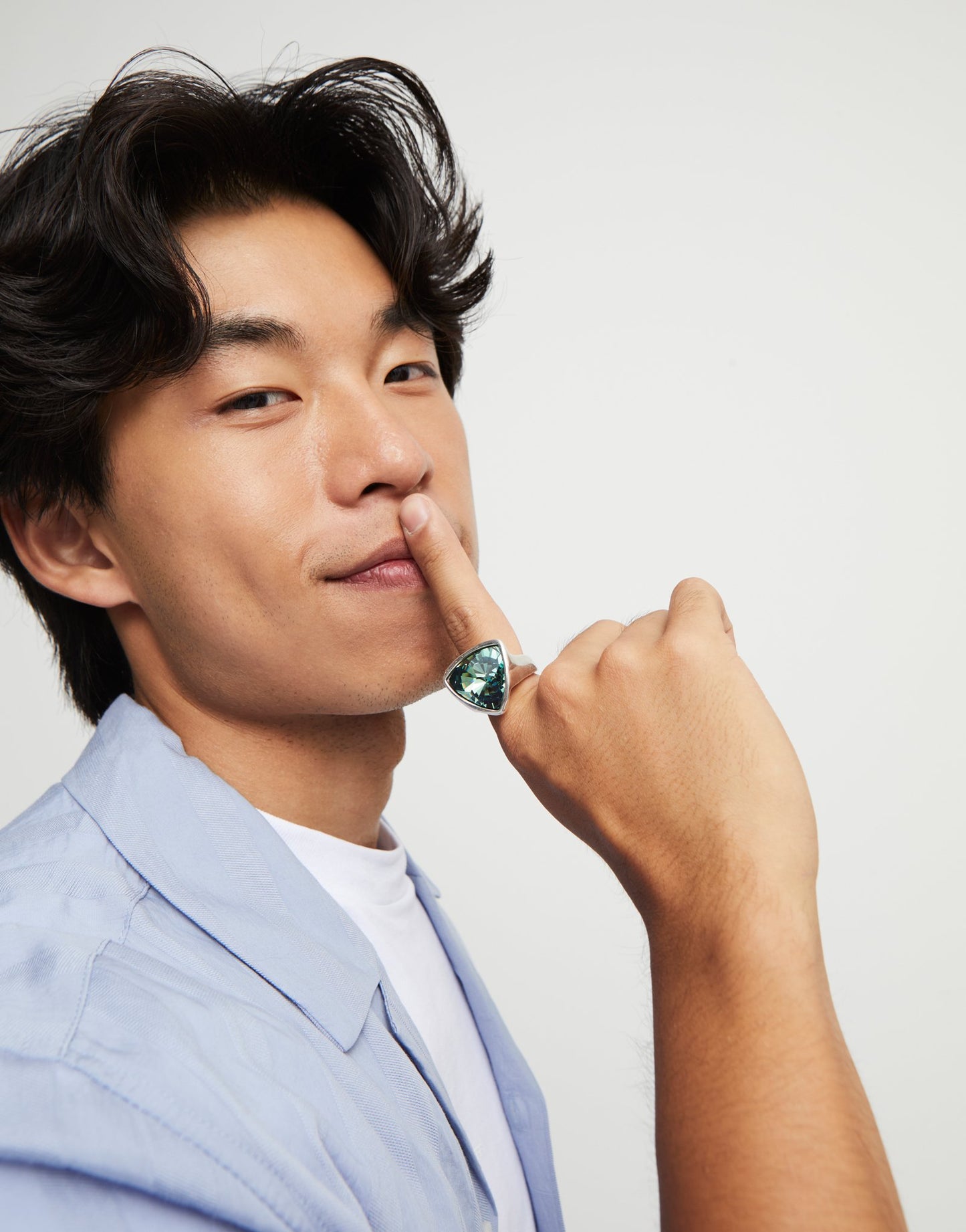 Uno de 50 Anello Triangolare Verde Placcato Argento Sterling ANI0838