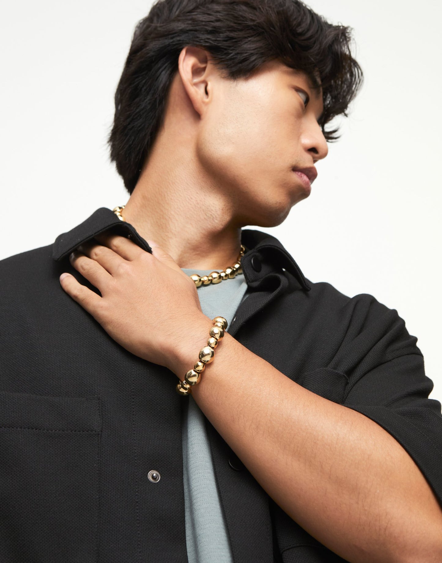 Uno de 50 Bracciale Ser Intrépida in Cuoio e Perline Oro 18K - PUL2532_DORADO