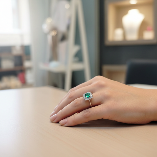 Anello Mirco Visconti in Oro Bianco 18kt con Smeraldo Colombiano e Diamanti (AM3/SB)
