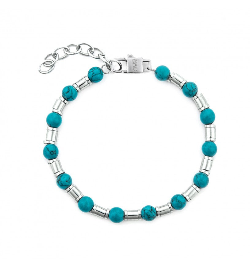 Bracciale Uomo 4US Cesare Paciotti in Acciaio Rodiato con Sfere di Turchese - 4UBR7533