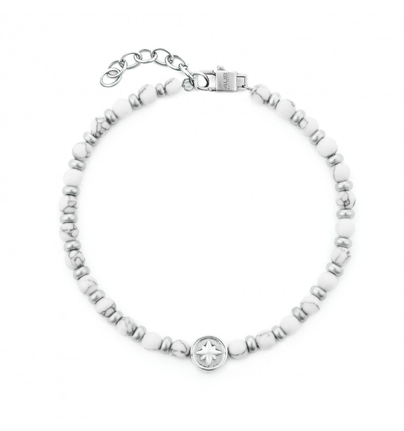 Bracciale Uomo 4US Cesare Paciotti - Acciaio con Occhio di Turchese Bianco e Rosa dei Venti 4UBR7544