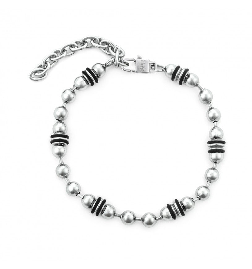 Bracciale Uomo 4US Cesare Paciotti in Acciaio Rodiato con Elementi in Gomma Nera - 4UBR7545