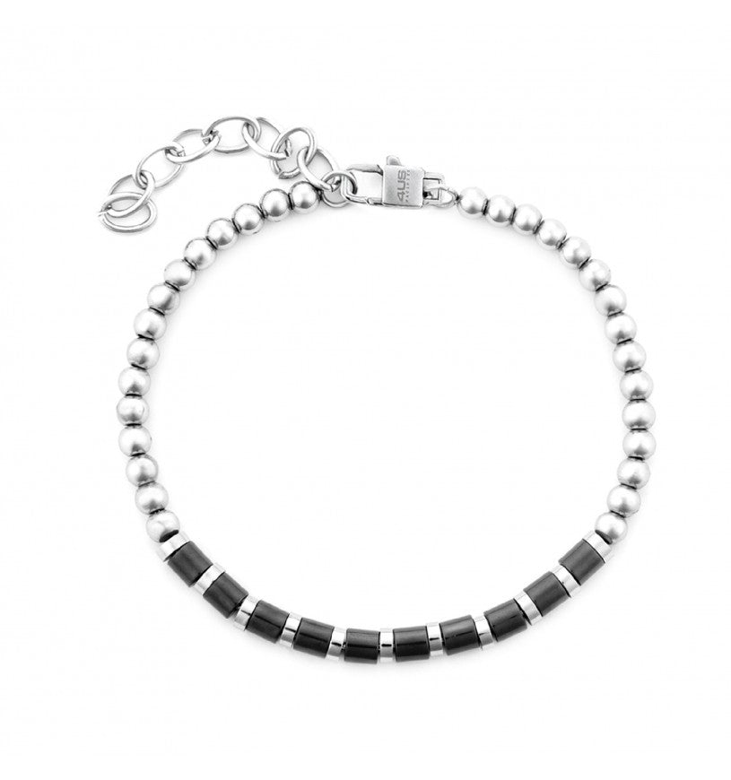 Bracciale Uomo 4US Cesare Paciotti in Acciaio Rodiato con Passanti Neri - 4UBR7548