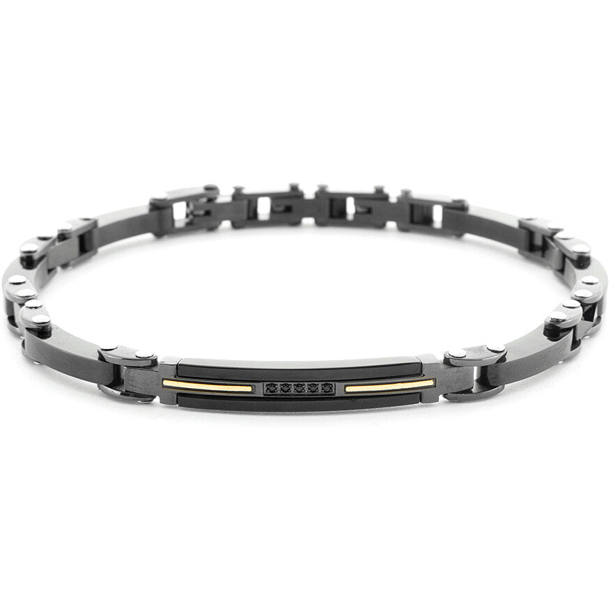 Bracciale Uomo 4US Cesare Paciotti - Acciaio con Targa, Oro 18kt e Spinelli Neri - 4UBR6943
