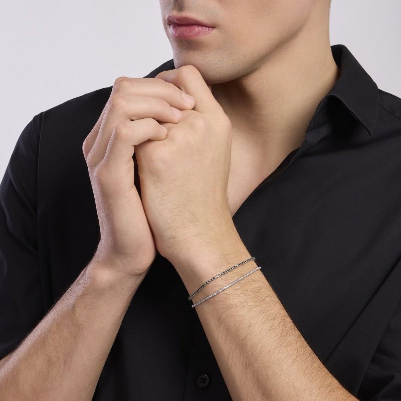 Bracciale tennis Mabina in argento 925 con alternanza di zirconi bianchi taglio baguette e zirconi bianchi tondi.