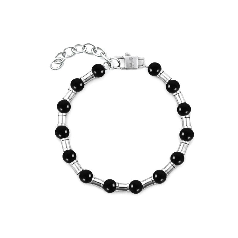 Bracciale Uomo 4US Cesare Paciotti in Acciaio con Sfere in Onice Nera - 4UBR7534