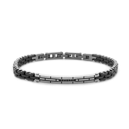 Bracciale Uomo 4US Cesare Paciotti - Acciaio Silver con Zirconi Neri - 4UBR7832