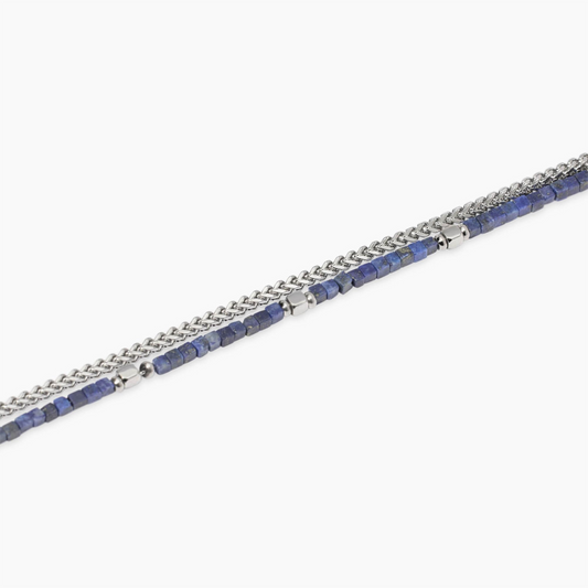 Bracciale uomo Kidult Style 831139 in acciaio 316L con pietre di sodalite blu e cubetti lucidi - Alfano Gioielli Palermo.