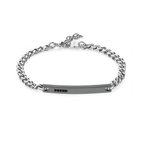 Bracciale S’Agapõ Proud SPD25 - Acciaio e Centrale Rutenio con Cristalli Neri