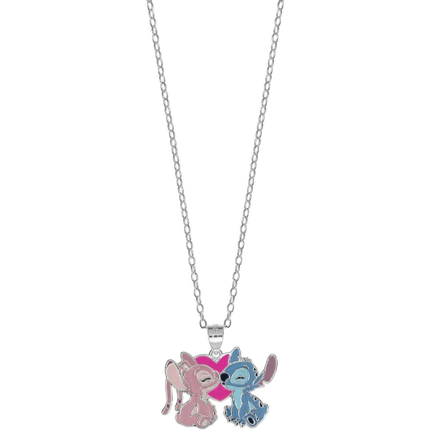 Girocollo in argento 925 Disney Stitch con pendente a figura intera smaltato azzurro e rosa - Alfano Gioielli Gioielleria Palermo.
