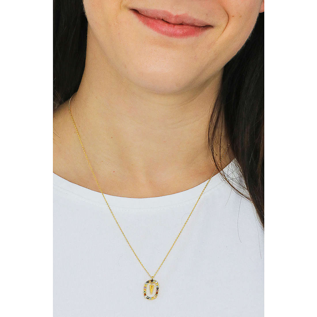 Collana New Letters con Lettera V e Cristalli | PDPaola CO01-281-U
