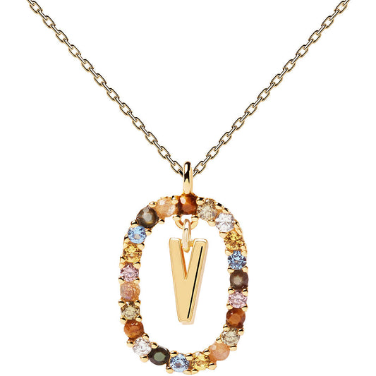 Collana New Letters con Lettera V e Cristalli | PDPaola CO01-281-U