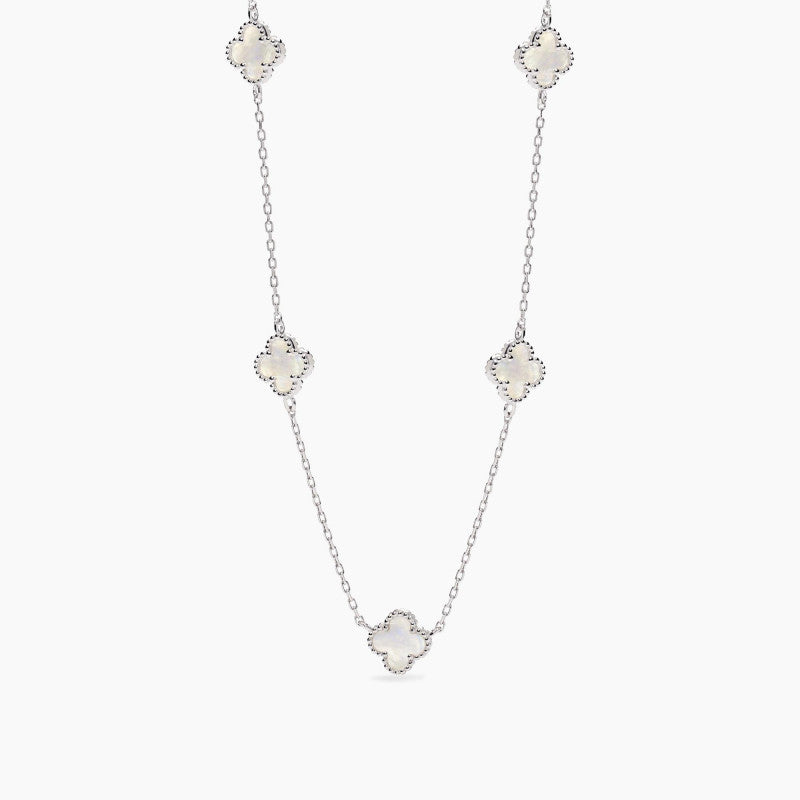 Girocollo femminile Mabina Jasmine 553842 in argento 925 rodiato con elementi a fiore e inserti in madreperla naturale - Alfano Gioielli Palermo.