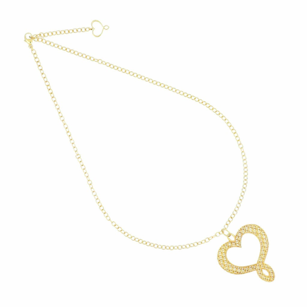 Collana a catena alternata con cuori Maman traforati in argento 925 galvanizzato oro giallo - Alfano Gioielli Palermo.