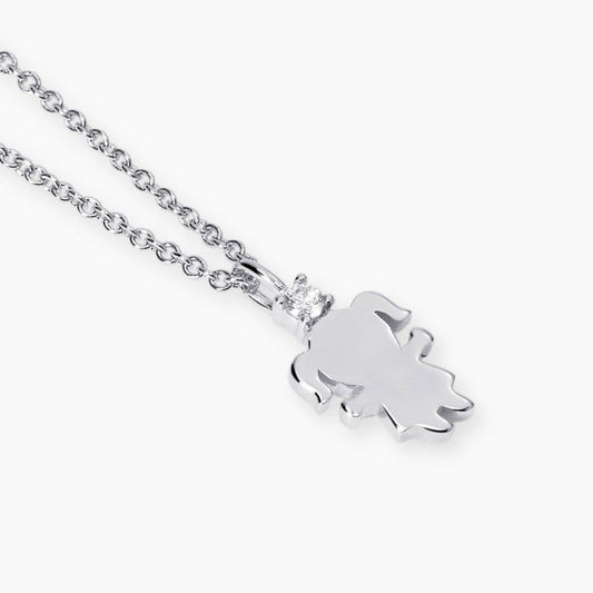 Collana Mabina in argento 925 con pendente punto luce in diamante lab grown taglio brillante a 4 griffe.
