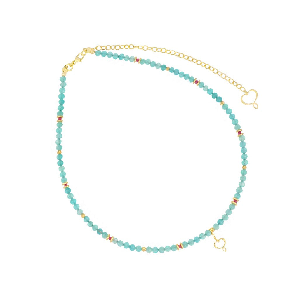 Girocollo a catenina Maman et Sophie in argento 925 dorato con piccole sfere di apatite naturale azzurra - Alfano Gioielli Gioielleria Palermo.