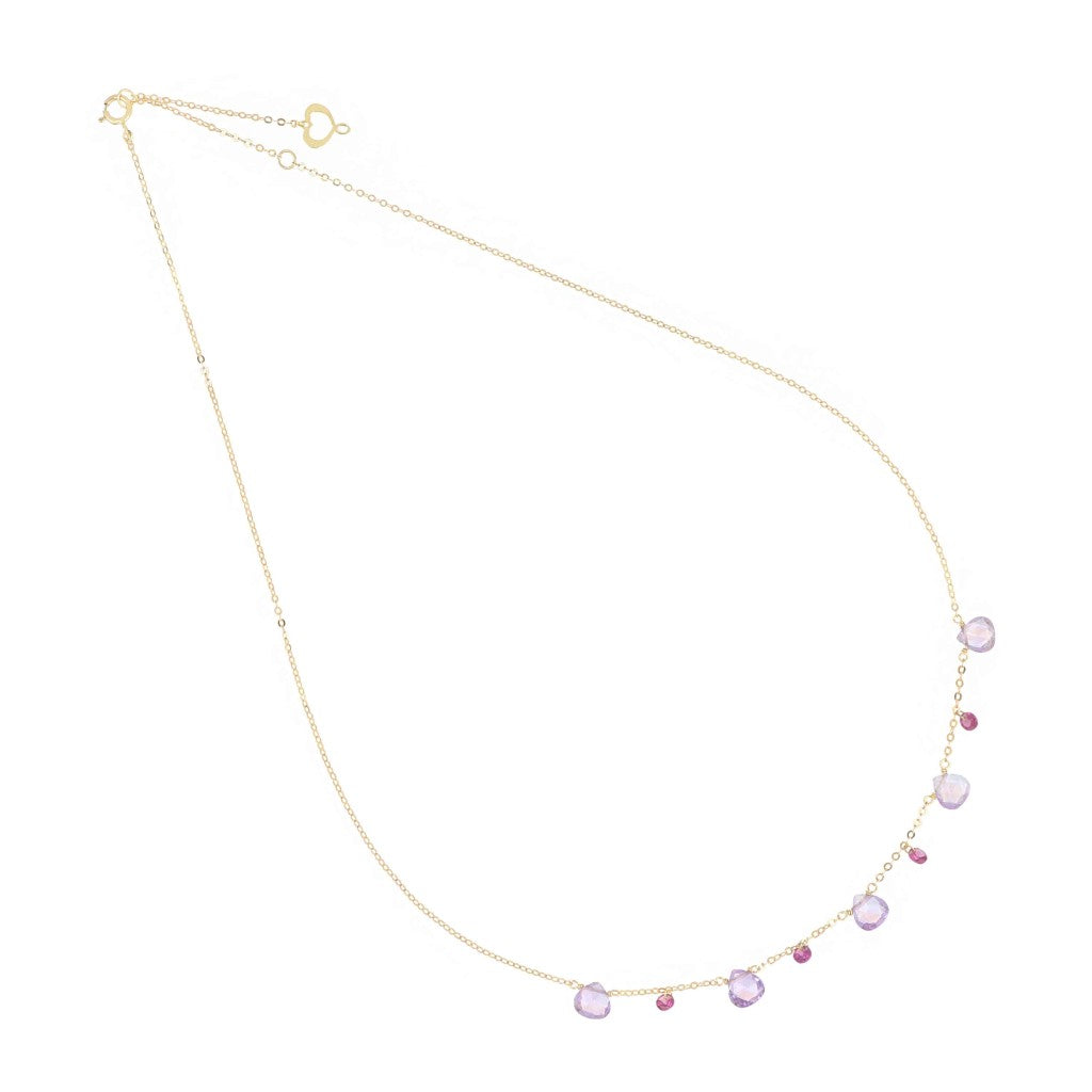 Girocollo Maman et Sophie GCDRP5AM4RO in oro giallo 18kt con gocce di ametista lavanda e pietre di rodocrosite - Alfano Gioielli Palermo.