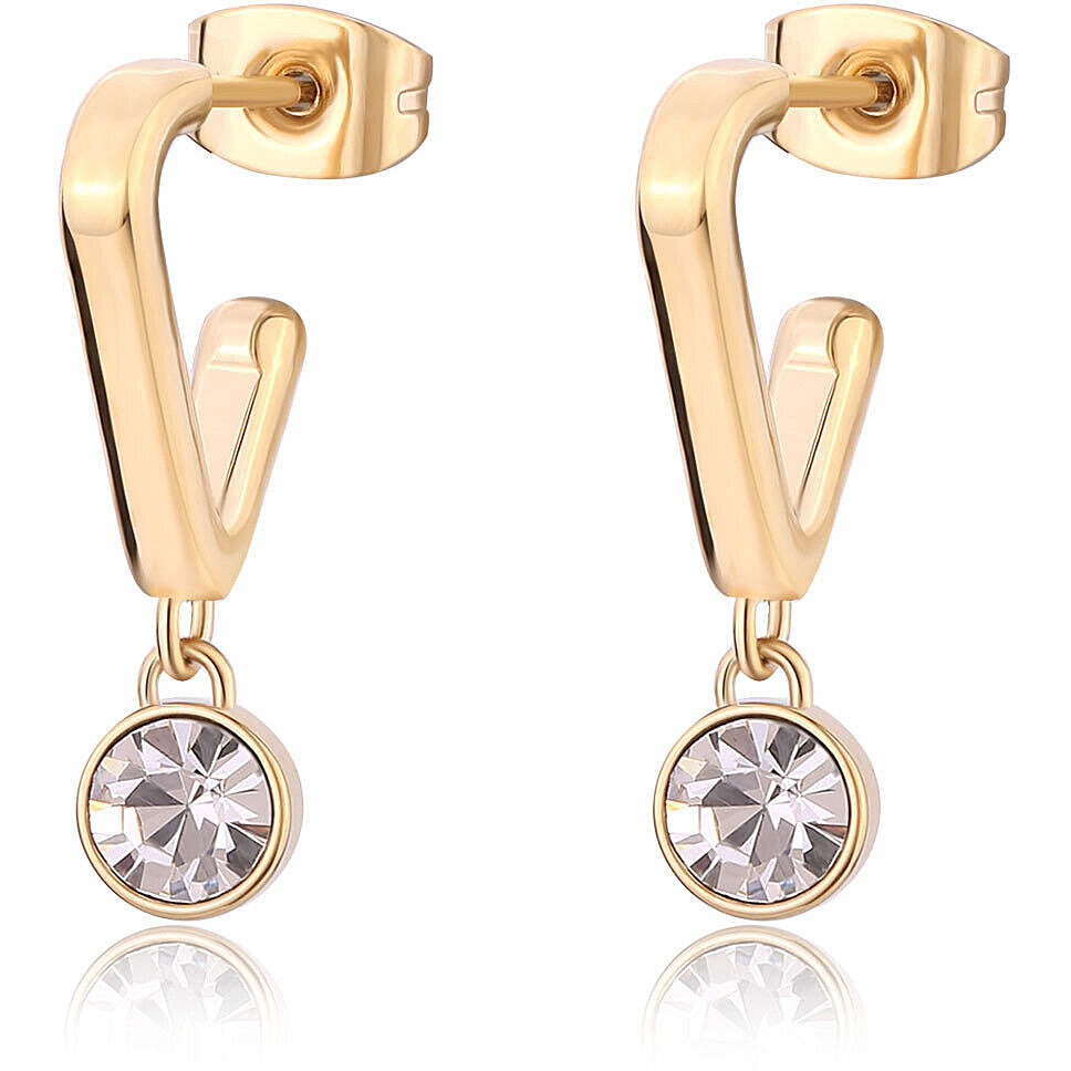 Orecchini pendenti Sagapò Luce SCE36 in acciaio PVD oro con perno a triangolo e cristallo bianco circolare - Alfano Gioielli Palermo.