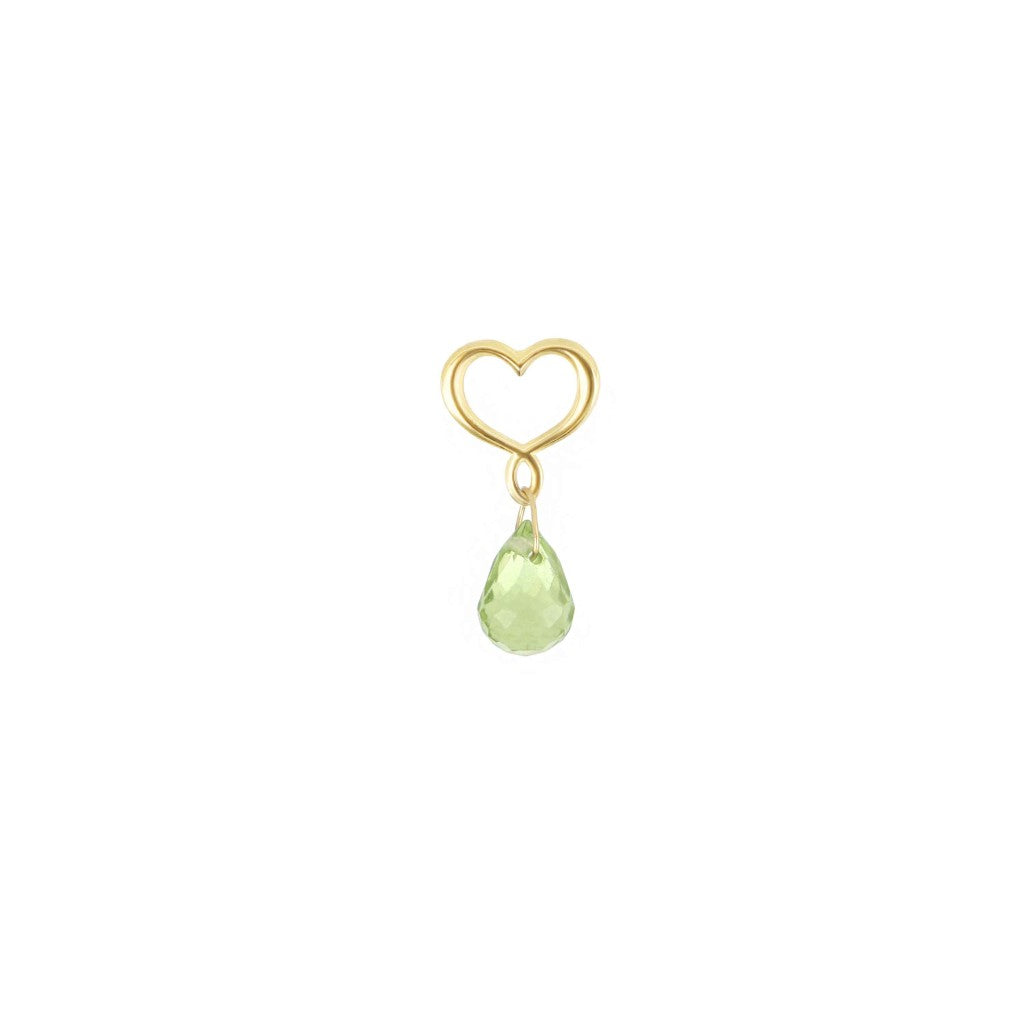Orecchino singolo Maman et Sophie ORDRP41PR in oro giallo 18kt con cuore a lobo e goccia pendente di peridoto verde - Alfano Gioielli Palermo.