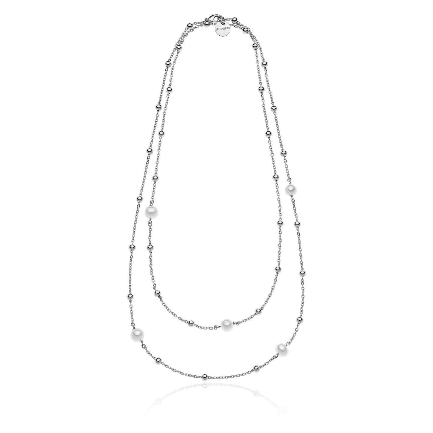 Collana Unoaerre Lunga Argentata con Perle Naturali 2062