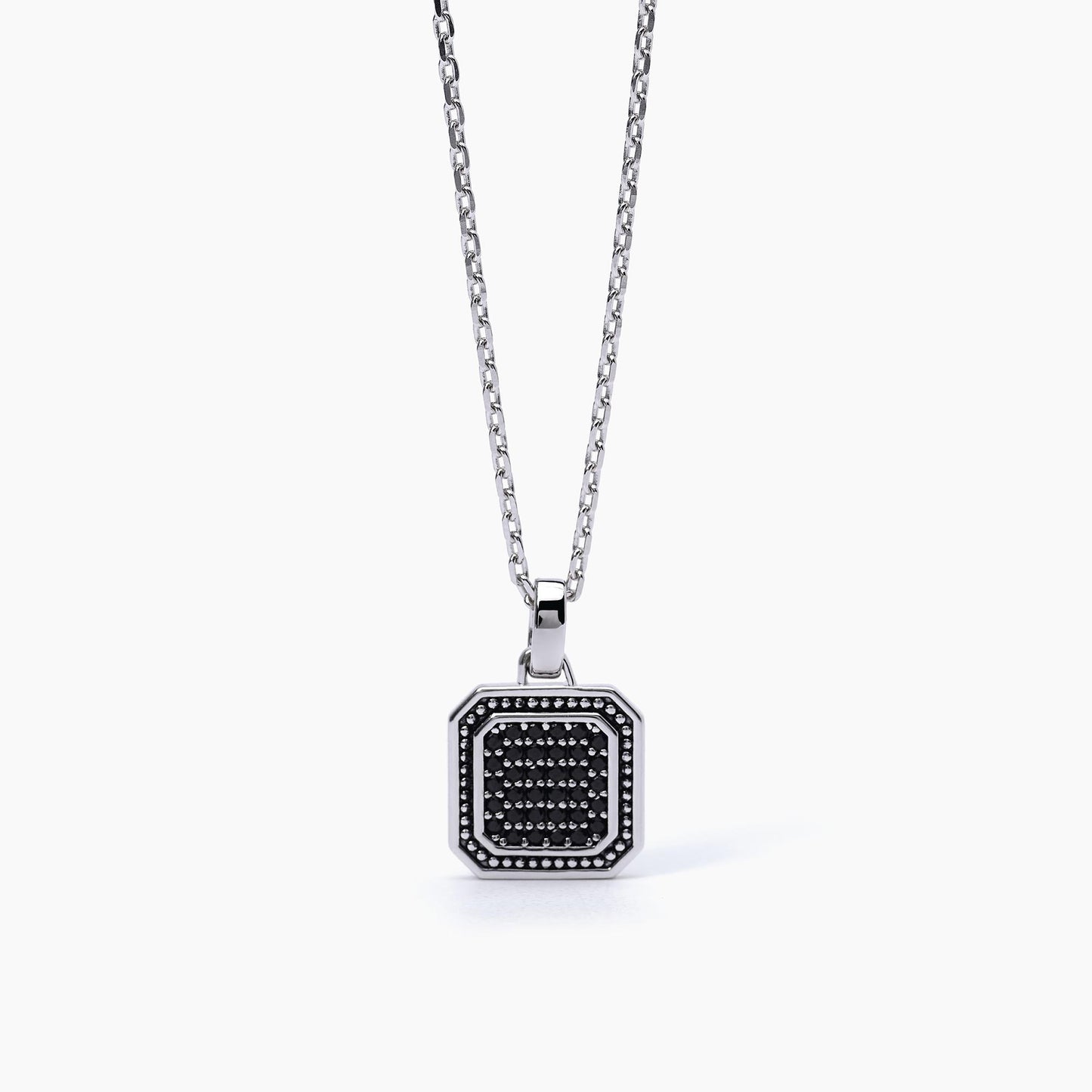 Collana Uomo in Argento con Ciondolo Ottagonale e Zirconi Neri Mabina Gioielli 553483