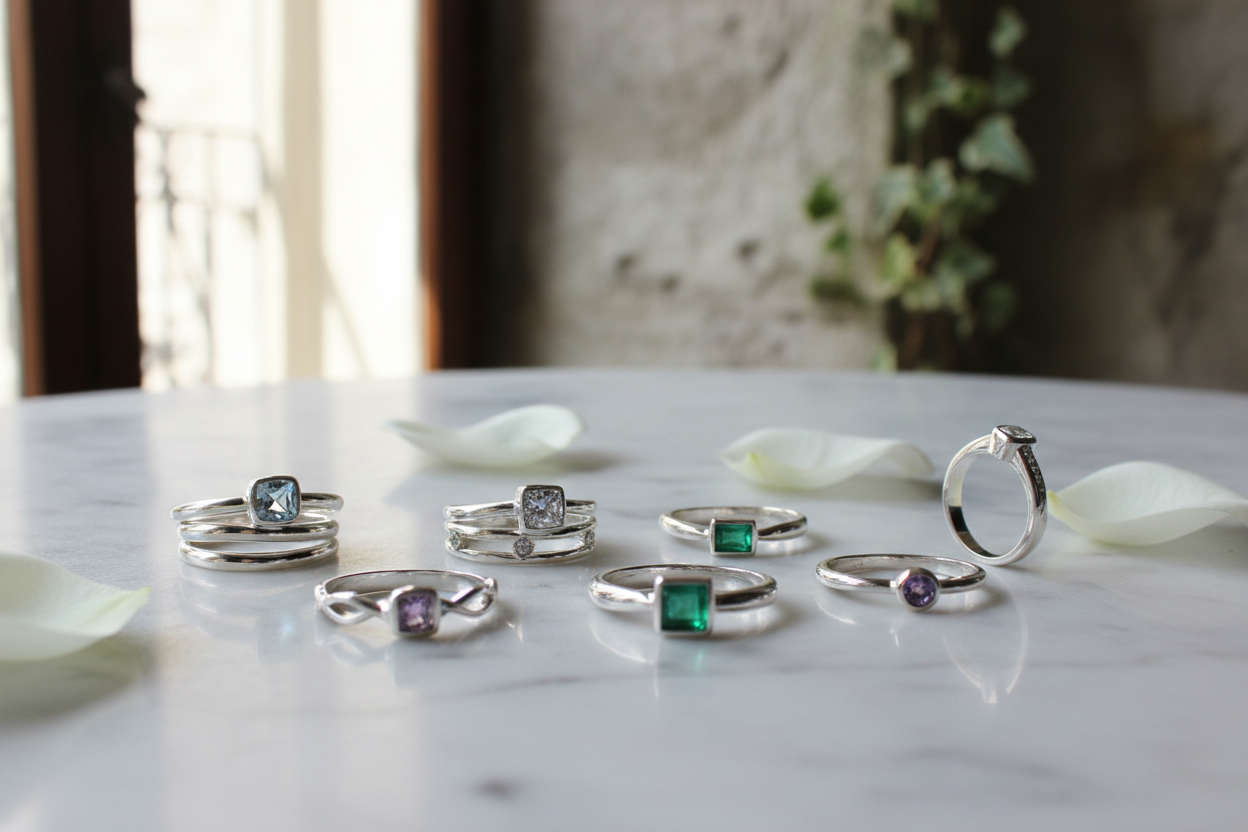 Collezione anelli donna in argento 925 con zirconi Alfano Gioielli Palermo