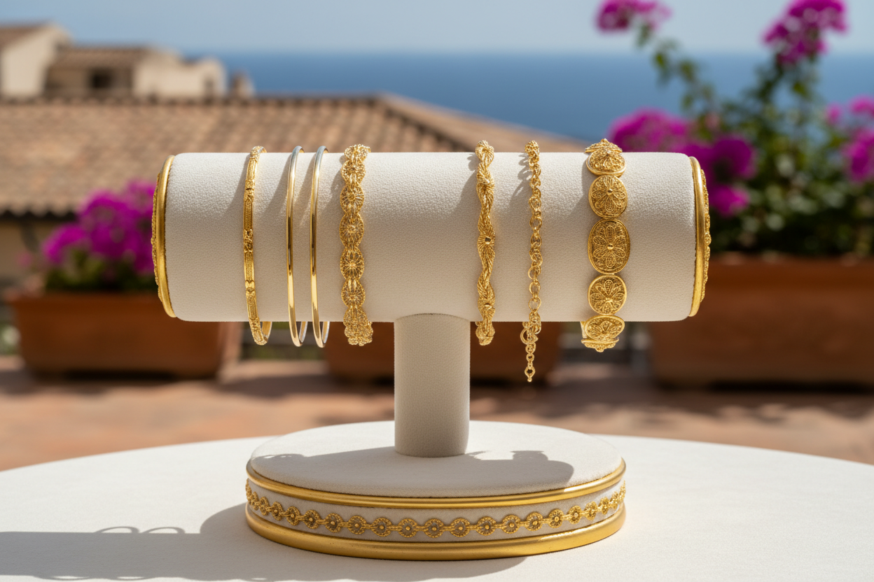 Selezione bracciali donna oro bianco giallo e rosa 18kt Alfano Gioielli Palermo