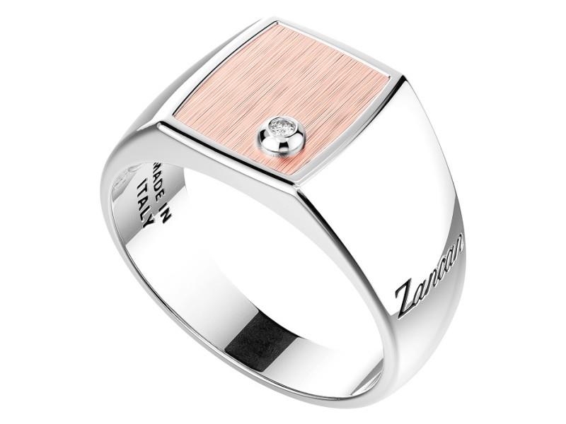 Anello Uomo Zancan: Fascia in Argento con Oro Rosa 18kt e Diamante Bianco ESA082R